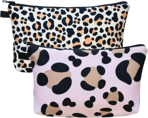 2 Pcs Cosmetic Bag for Women Small Make Up Bag Waterproof Travel Toiletries Pouch with Zipper for Organizing Small Items, Gift Bags for Birthday Christmas(Leopard Print)