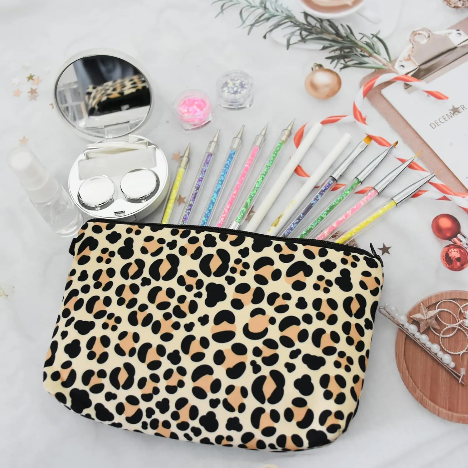 2 Pcs Cosmetic Bag for Women Small Make Up Bag Waterproof Travel Toiletries Pouch with Zipper for Organizing Small Items, Gift Bags for Birthday Christmas(Leopard Print)