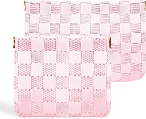 2 Pcs Small Purse Pouch Makeup Bag, Portable Leather Waterproof Travel Cosmetic Toiletry Bag Organizer Pink