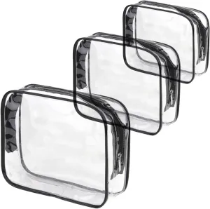 3 Pack Toiletry Bag, Clear Travel Bags for Toiletries, Leakproof Makeup and Cosmetic Organizer, Portable for Travel and Daily Use(M,L,XL3 sizes,Black)