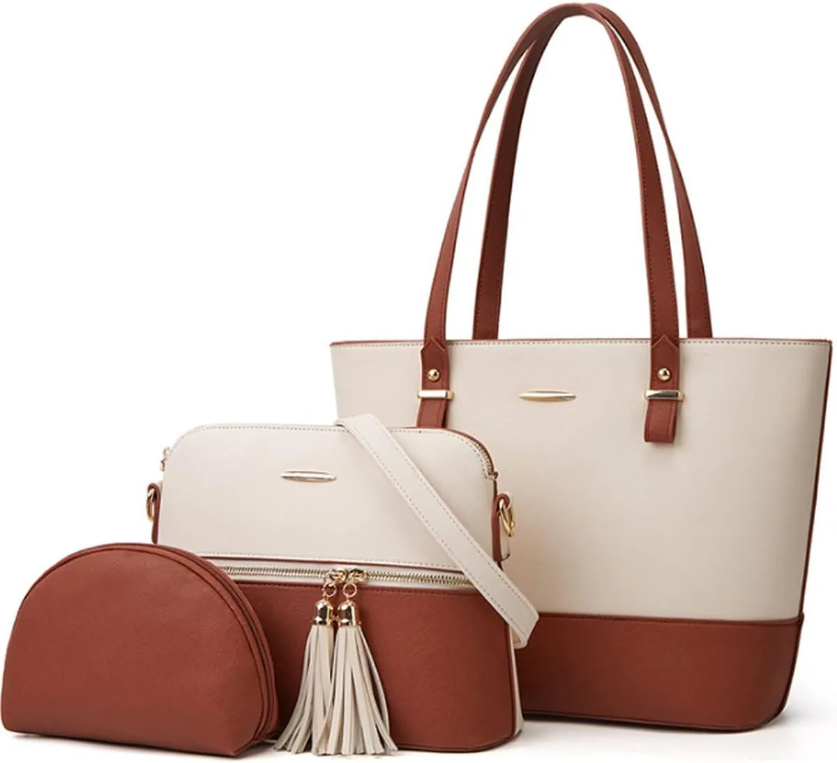 3Pcs Set Handbags and Purses for Women Patchwork Color Shoulder Bags Tassels Totes Top-Handle Satchel Hobo Bags