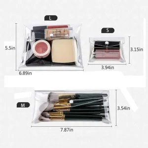 3Pcs Transparent Mini PVC Makeup Bag Small Clear Plastic Cosmetic Organizer Bag Pouch with Snap Closure for Vacation Travel, Bathroom Organizing Tools and Accessories