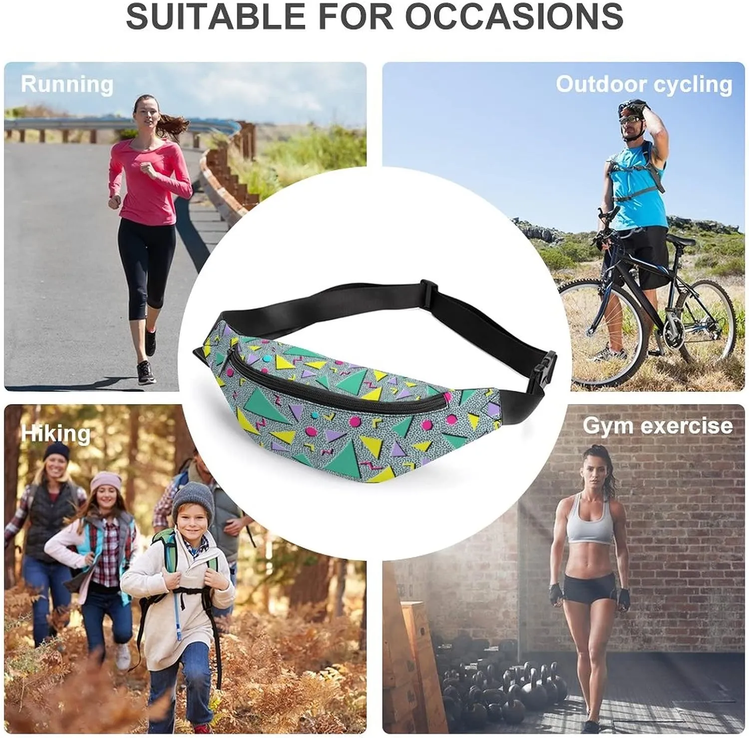 80s Fanny Packs for Women Men, 90s Waist Bags Adjustable Casual Belt Pack for Travel Running Workout Party