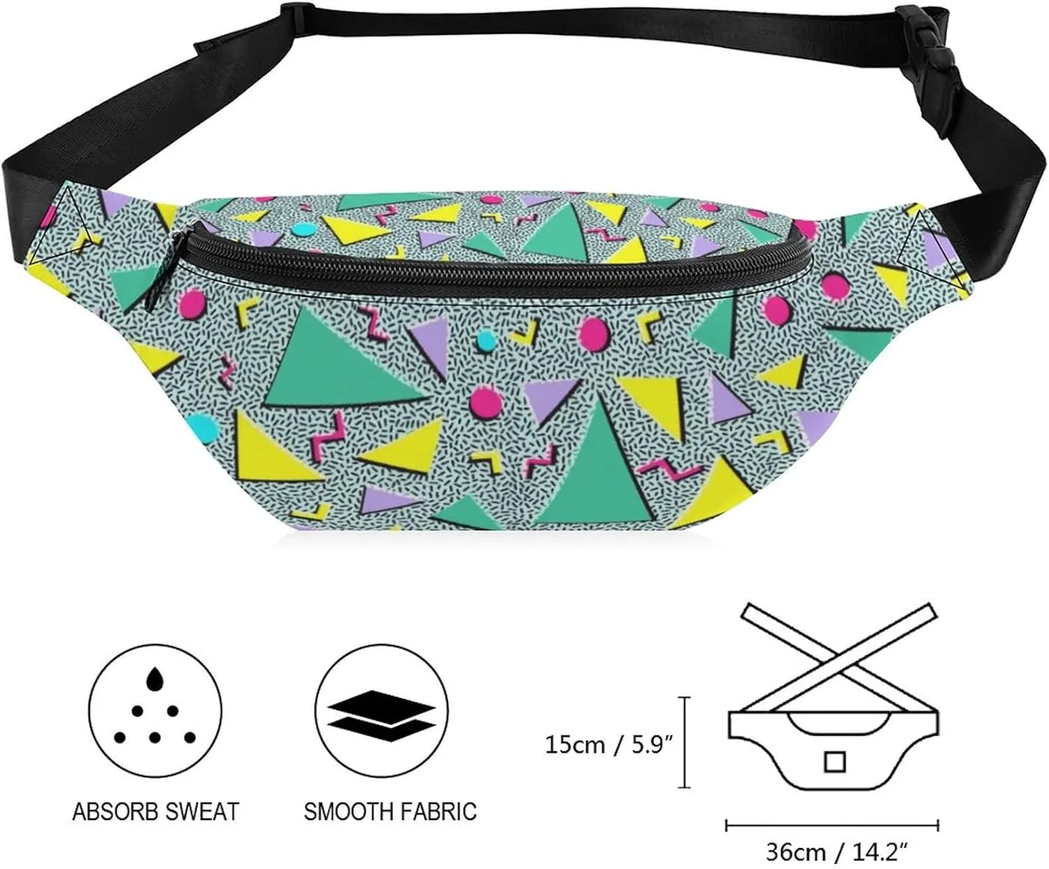 80s Fanny Packs for Women Men, 90s Waist Bags Adjustable Casual Belt Pack for Travel Running Workout Party