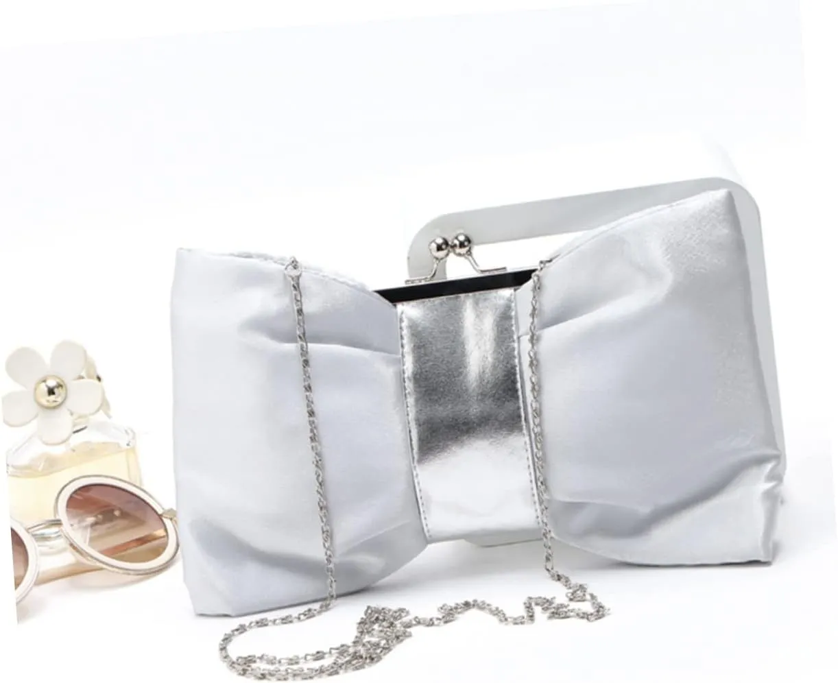 Amosfun 2pcs Evening Bag Satin Flap Bow Clutch Women Diagonal Package Dinner Bag Evening Clutch