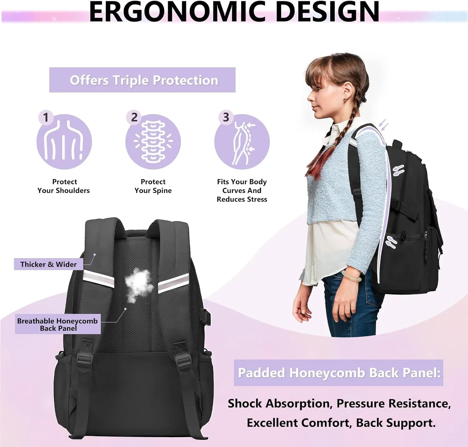 Backpack Travel Casual Daypack Bookbag for School, Multiple Pockets Schoolbag for Teen Girls