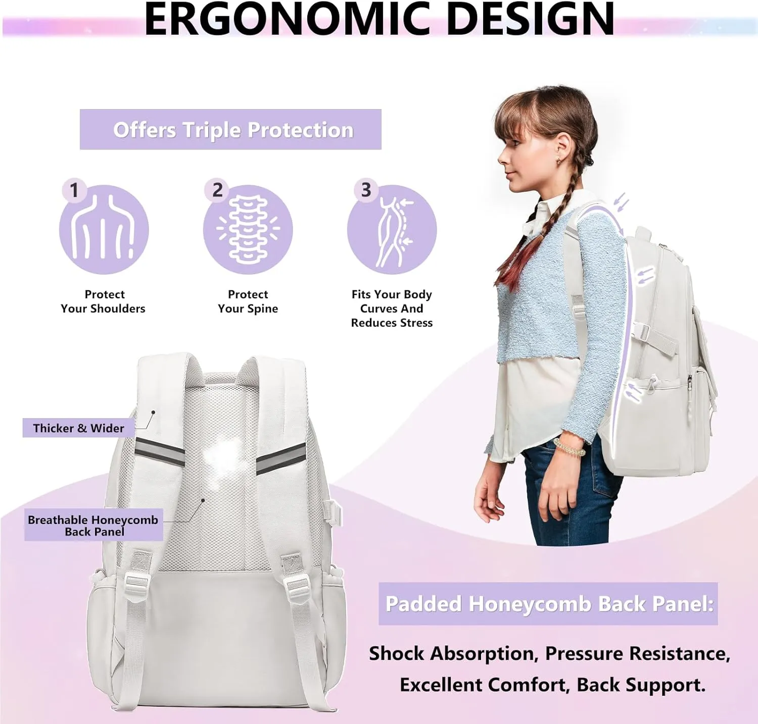Backpack Travel Casual Daypack Bookbag for School, Multiple Pockets Schoolbag for Teen Girls