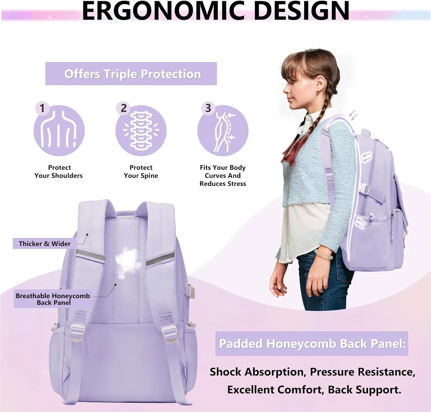Backpack Travel Casual Daypack Bookbag for School, Multiple Pockets Schoolbag for Teen Girls