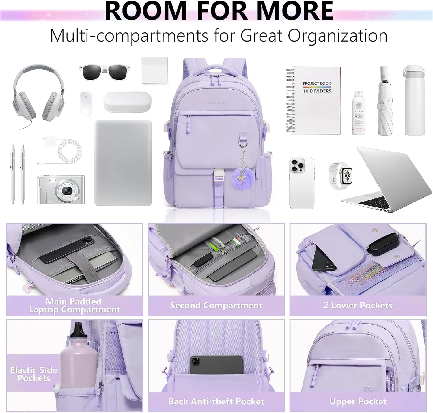 Backpack Travel Casual Daypack Bookbag for School, Multiple Pockets Schoolbag for Teen Girls