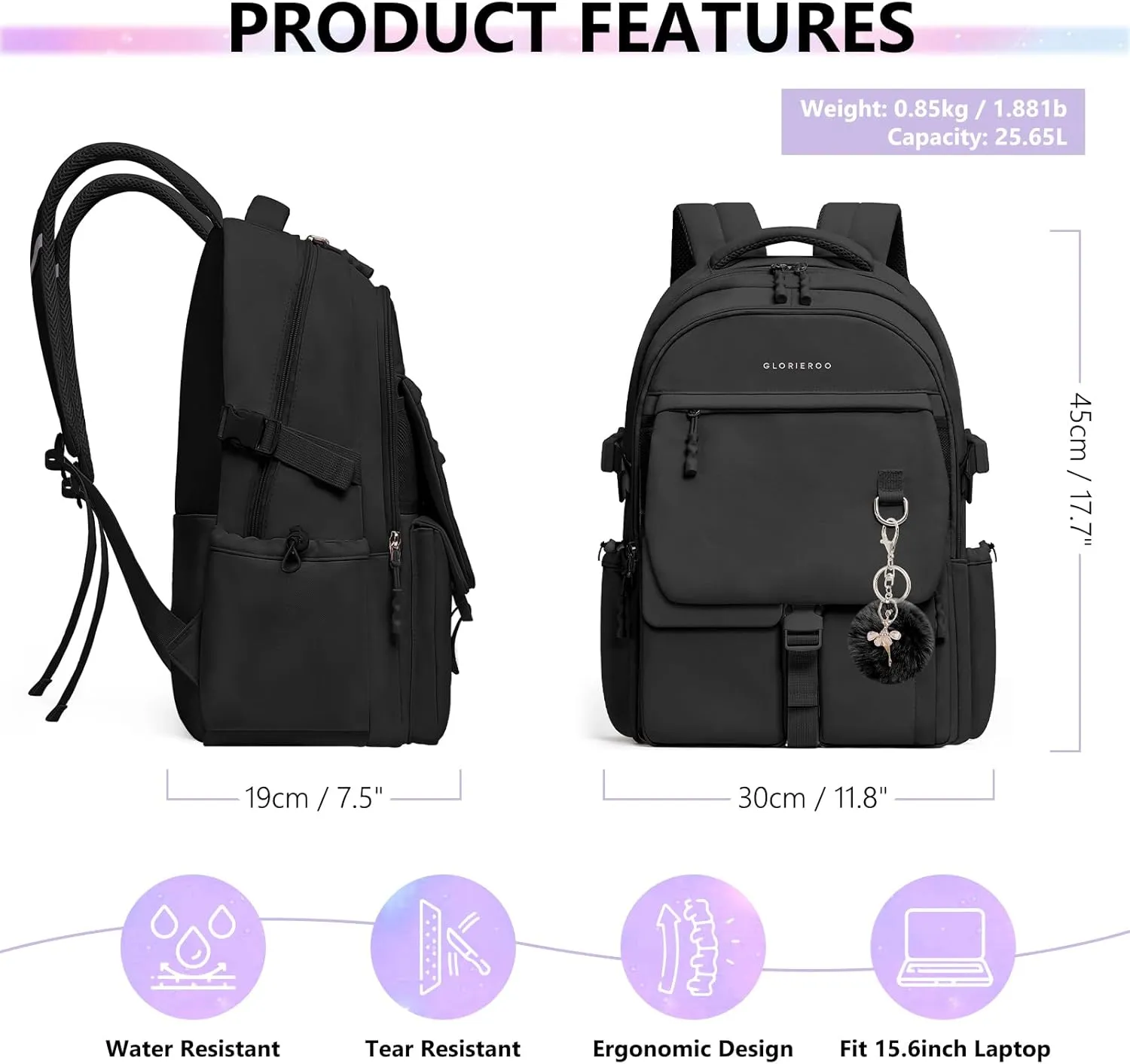 Backpack Travel Casual Daypack Bookbag for School, Multiple Pockets Schoolbag for Teen Girls