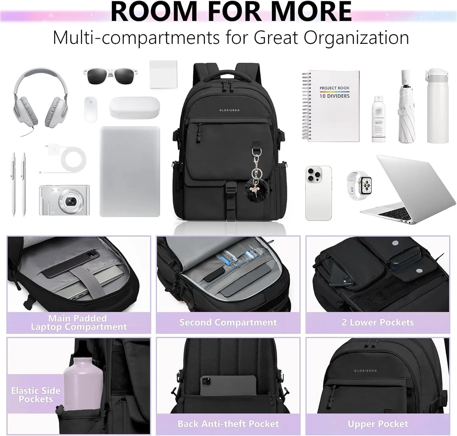 Backpack Travel Casual Daypack Bookbag for School, Multiple Pockets Schoolbag for Teen Girls