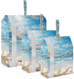 Beach Starfish Compression Packing Cubes, 3pcs Compressible Expandable Travel Packing Organizer, Travel Cubes for Suitcase Carry On