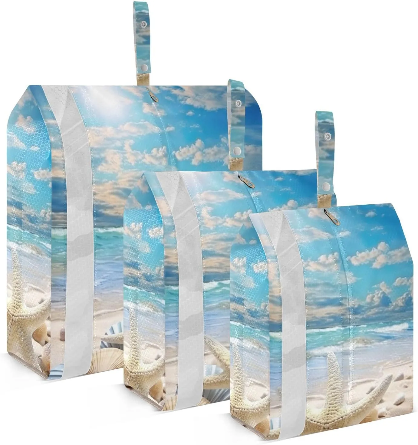 Beach Starfish Compression Packing Cubes, 3pcs Compressible Expandable Travel Packing Organizer, Travel Cubes for Suitcase Carry On