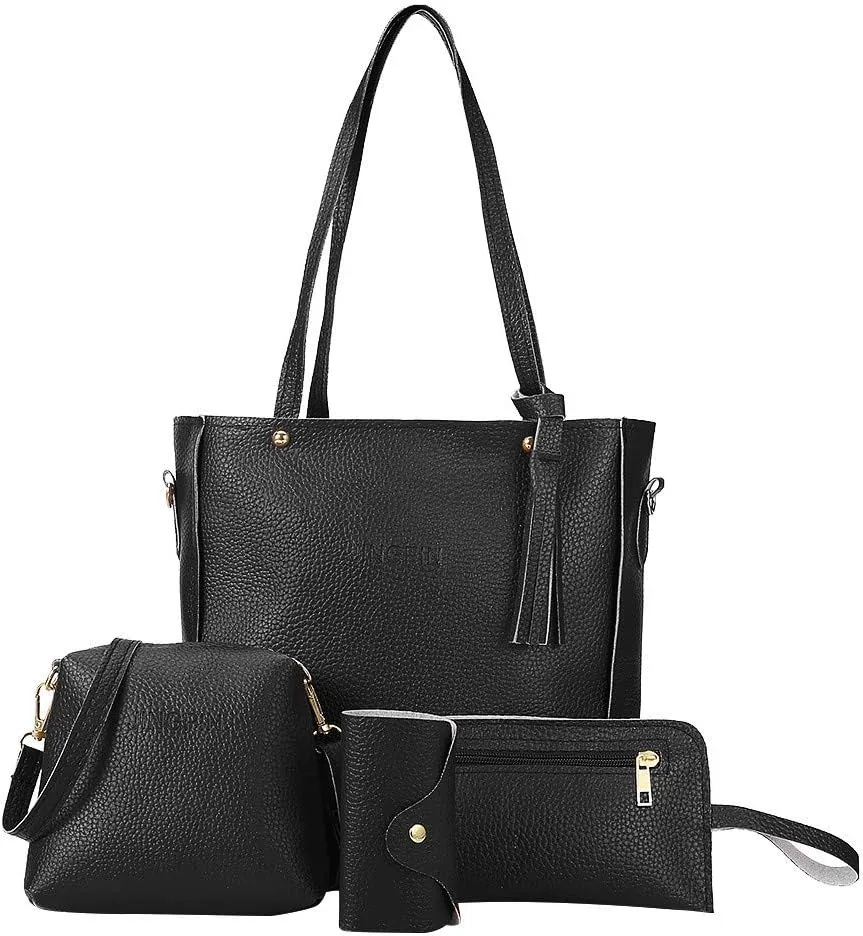 Beach Tote Bag 4 Packet Leather Solid Color Handbags Shoulder Bags Crossbody Hobo Bags Card Purse Work Travel Essential L