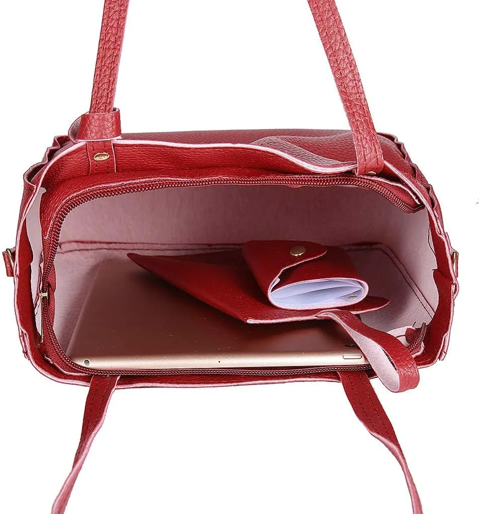 Beach Tote Bag 4 Packet Leather Solid Color Handbags Shoulder Bags Crossbody Hobo Bags Card Purse Work Travel Essential L
