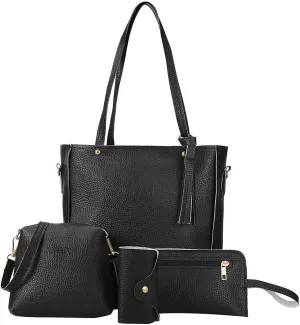 Beach Tote Bag 4 Packet Leather Solid Color Handbags Shoulder Bags Crossbody Hobo Bags Card Purse Work Travel Essential L