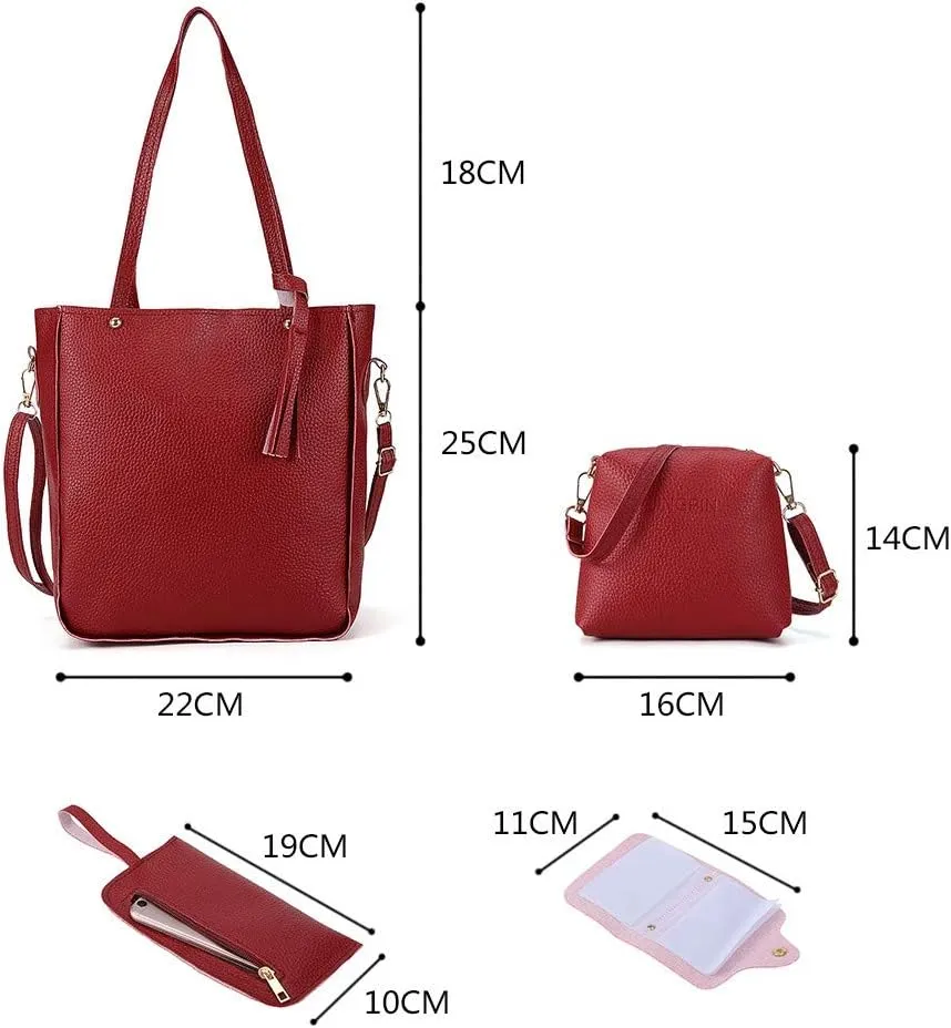 Beach Tote Bag 4 Packet Leather Solid Color Handbags Shoulder Bags Crossbody Hobo Bags Card Purse Work Travel Essential X