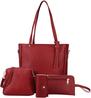 Beach Tote Bag 4 Packet Leather Solid Color Handbags Shoulder Bags Crossbody Hobo Bags Card Purse Work Travel Essential X