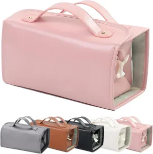 Binozinco Cosmetic Bag - Leather Waterproof Cosmetic Bag, Detachable Compact Toiletry Bag, Player Travel Cosmetic Bag, Basic-Chic Cosmetic Bag (Pink)