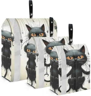 Black Cat Compression Packing Cubes, 3pcs Compressible Expandable Travel Packing Organizer, Travel Cubes for Suitcase Carry On