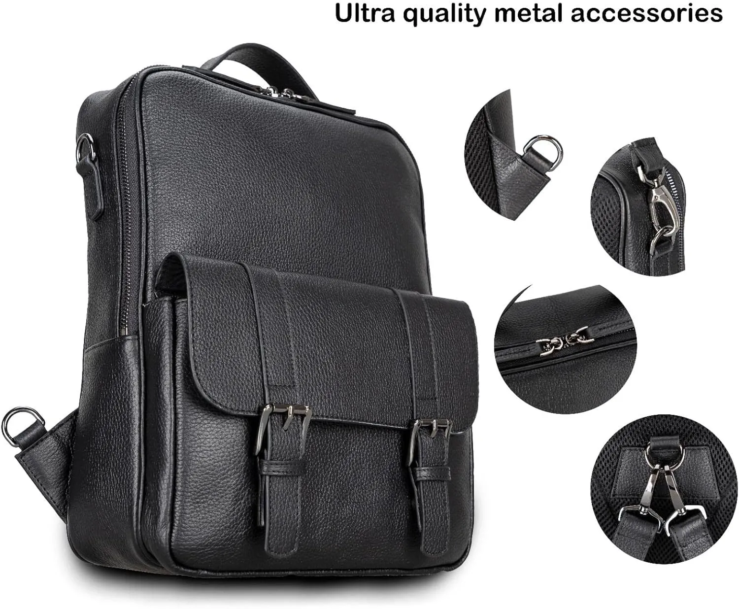 BLACKBROOK Premium Leather Backpack, Hazel Luxurious Genuine Leather Protective Travel Carrying Bag & Backpack, Laptop Bag, Case (Black)