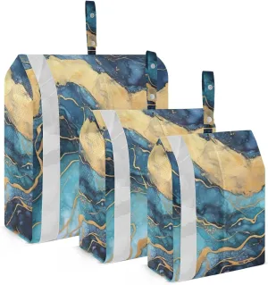 Blue Gold Marble Compression Packing Cubes, 3pcs Compressible Expandable Travel Packing Organizer, Travel Cubes for Suitcase Carry On
