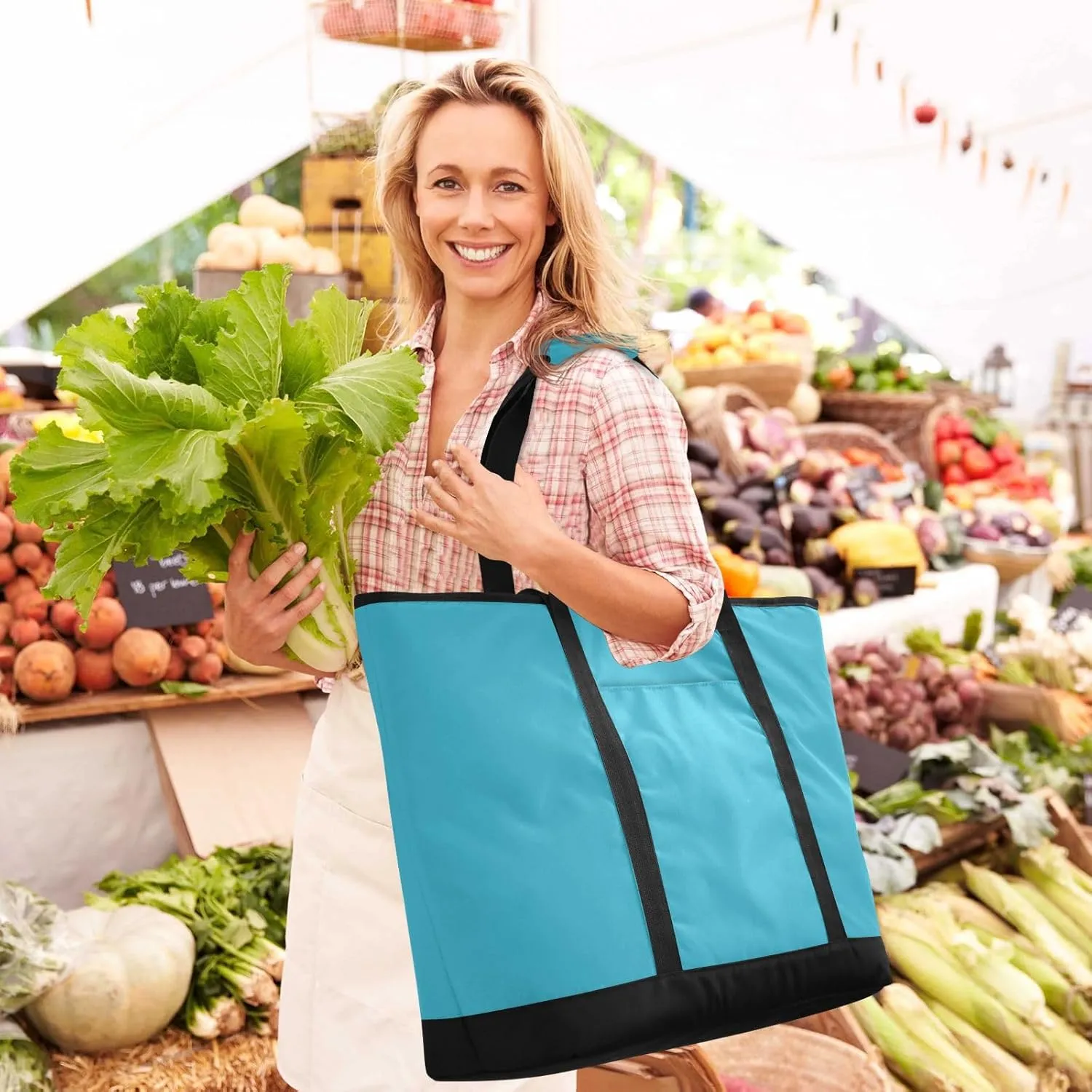 Blue Light Tote Bag for Women Reusable Grocery Bags Insulated Cooler Bag Totes Handbags Shopping Bags
