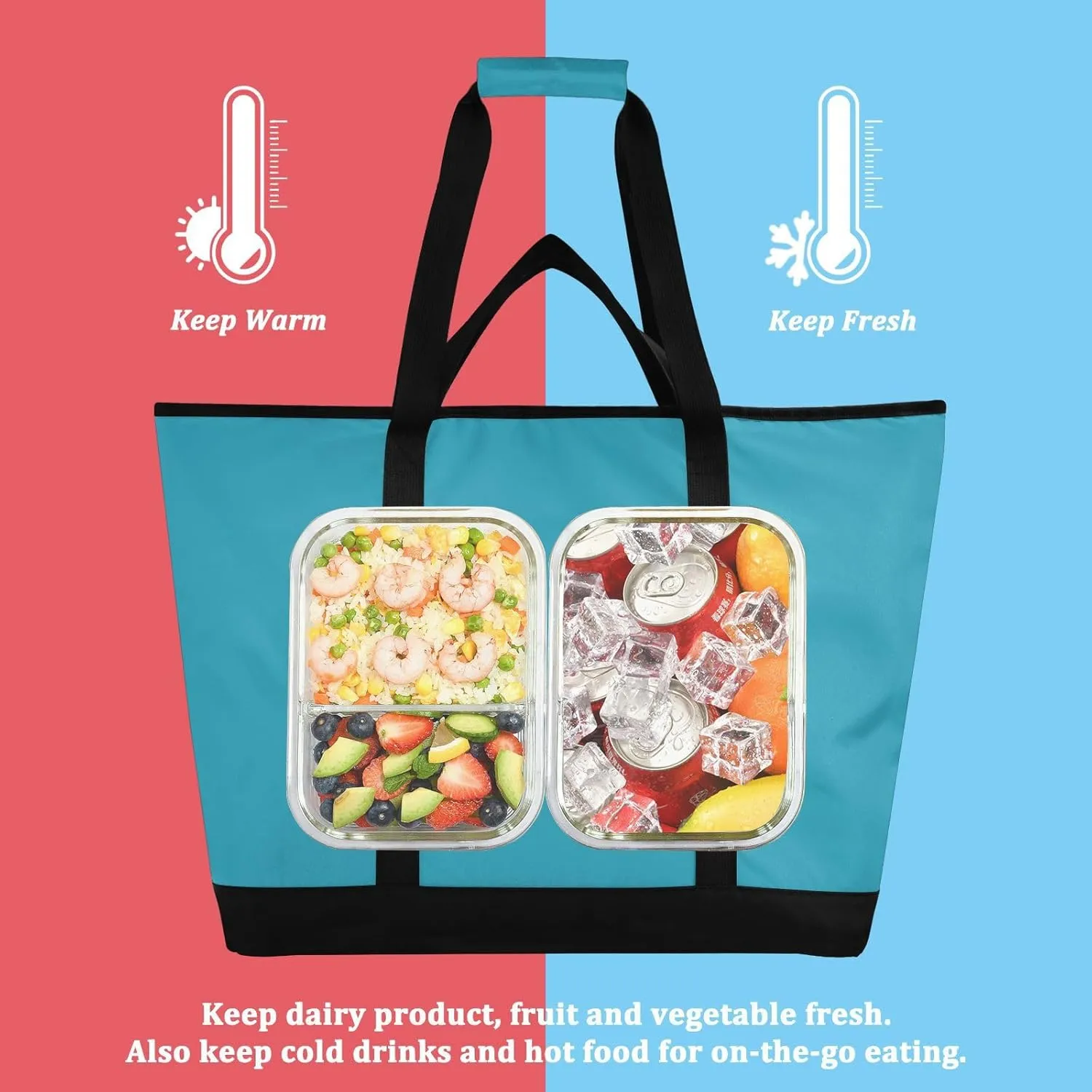 Blue Light Tote Bag for Women Reusable Grocery Bags Insulated Cooler Bag Totes Handbags Shopping Bags