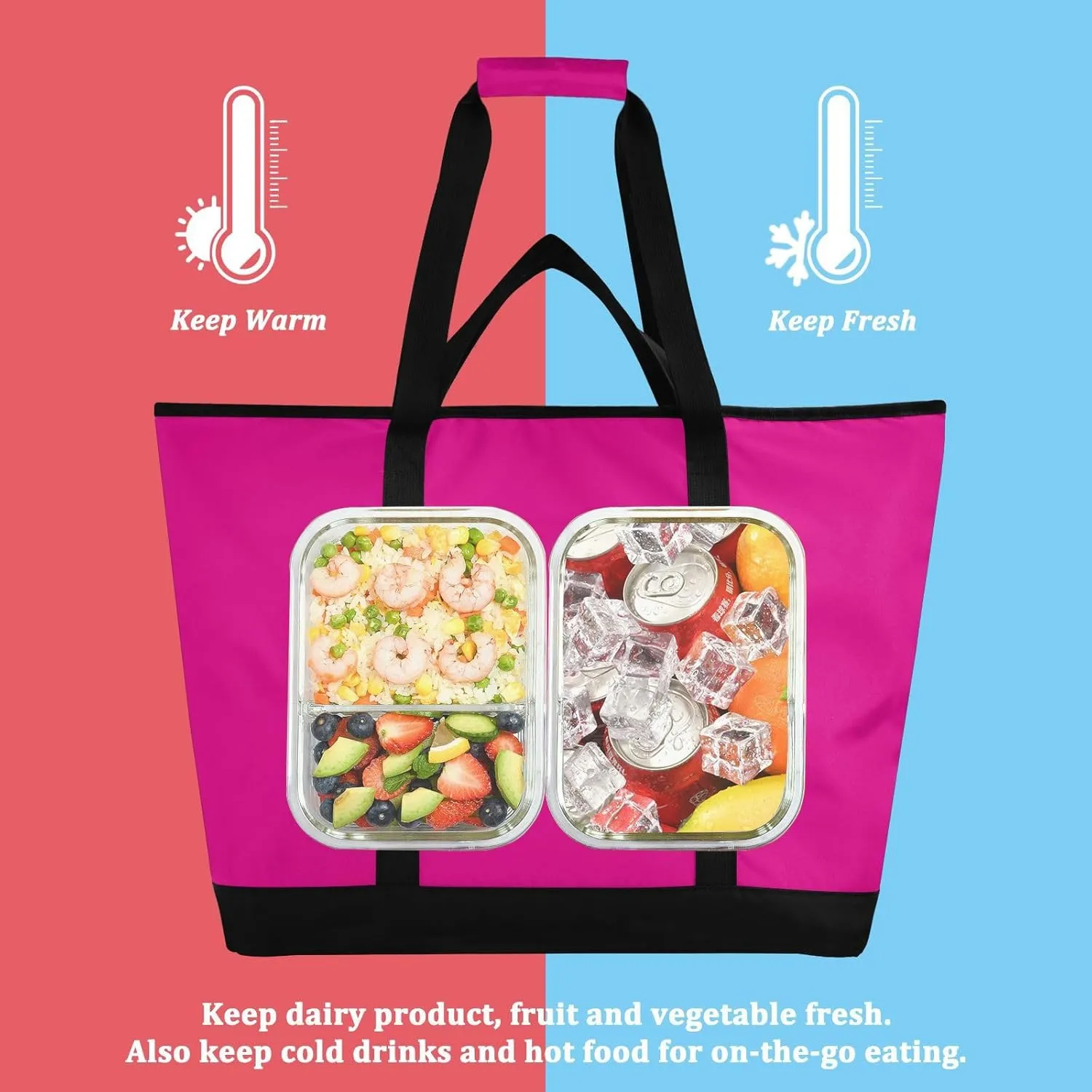 Blue Light Tote Bag for Women Reusable Grocery Bags Insulated Cooler Bag Totes Handbags Shopping Bags