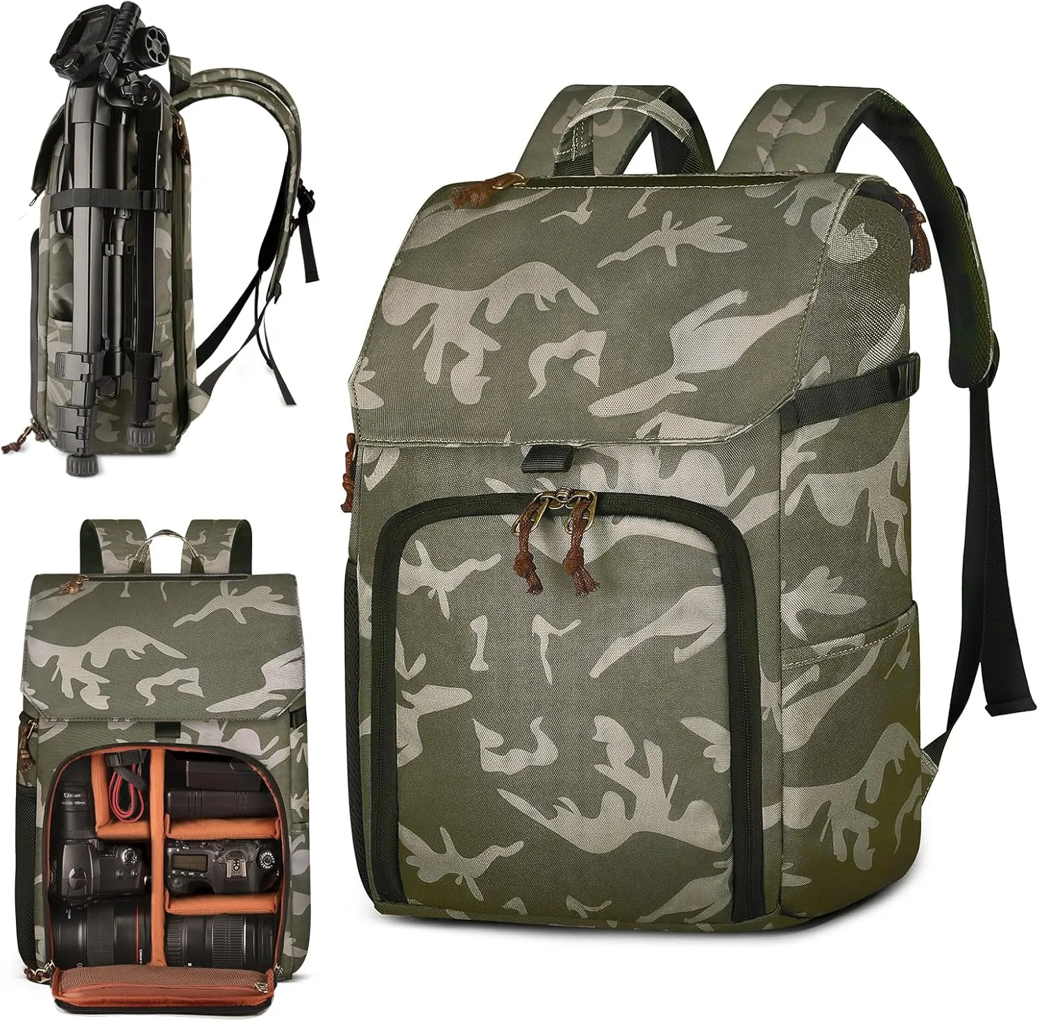 BOLOSTA Camera Bag Professional Camera Backpack for DSLR SLR Camera Backpack for Photographers Large Capacity Camouflage Waterproof Travel Backpack with 15.6" Laptop Compartment & Tripod Holder