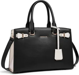BOSTANTEN Genuine Leather Wallets for Women Bundled with Satchel Purses Top Handle Shoulder Totes Crossbody Bag Black