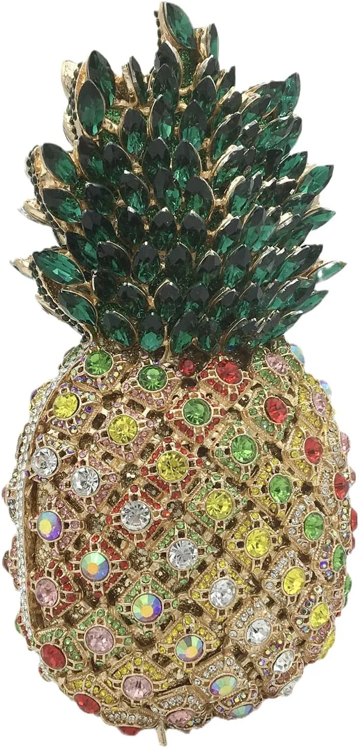 Boutique De FGG Pineapple Crystal Evening Bags and Clutches for Women Formal Dinner Purses Party Rhinestones Handbags