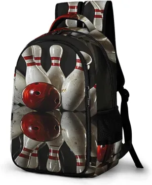 Bowling Ball Strikes Bowling Pins Sports Backpack Business Laptop Backpack Lightweight Casual Daypack Carry-on Travel Backpack for Men Women