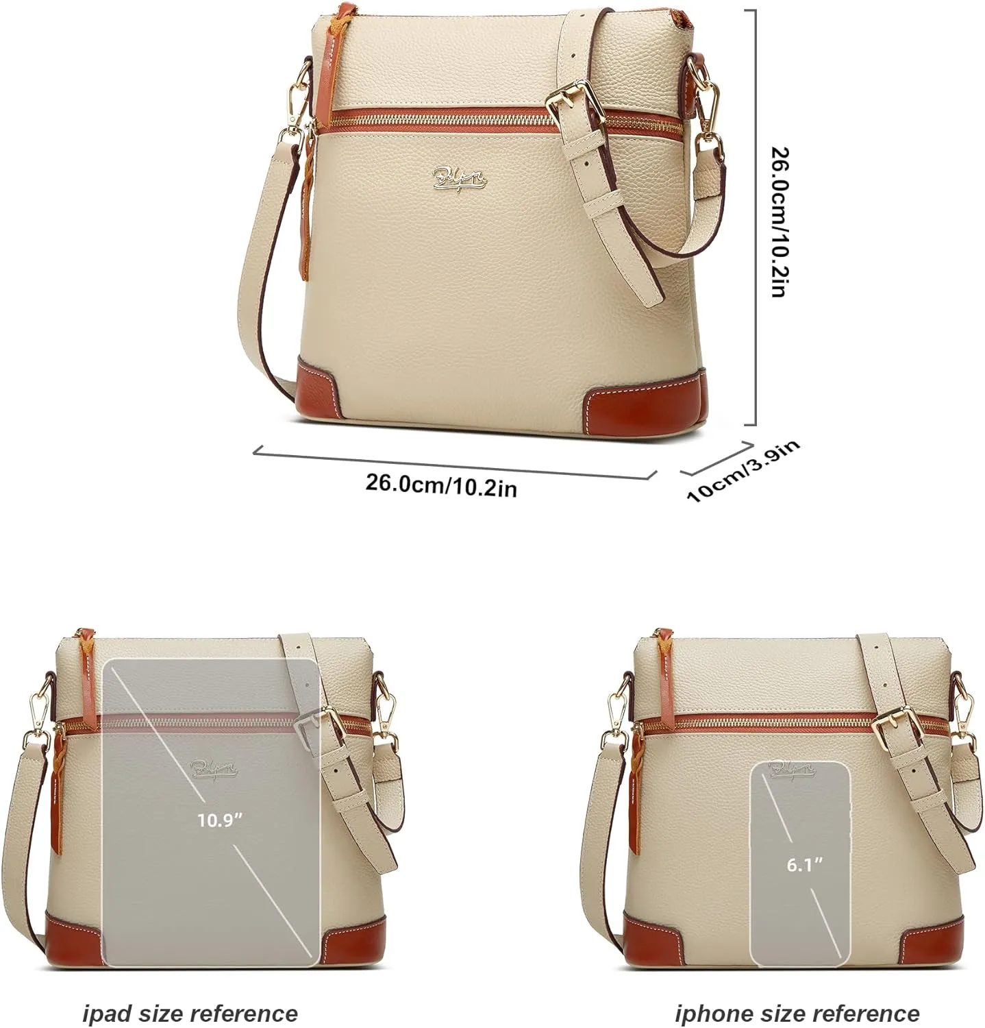 BOYATU Genuine Leather Crossbody Bag Women: Medium Leather Shoulder Purse - Trendy Handbag Travel Adjustable Strap
