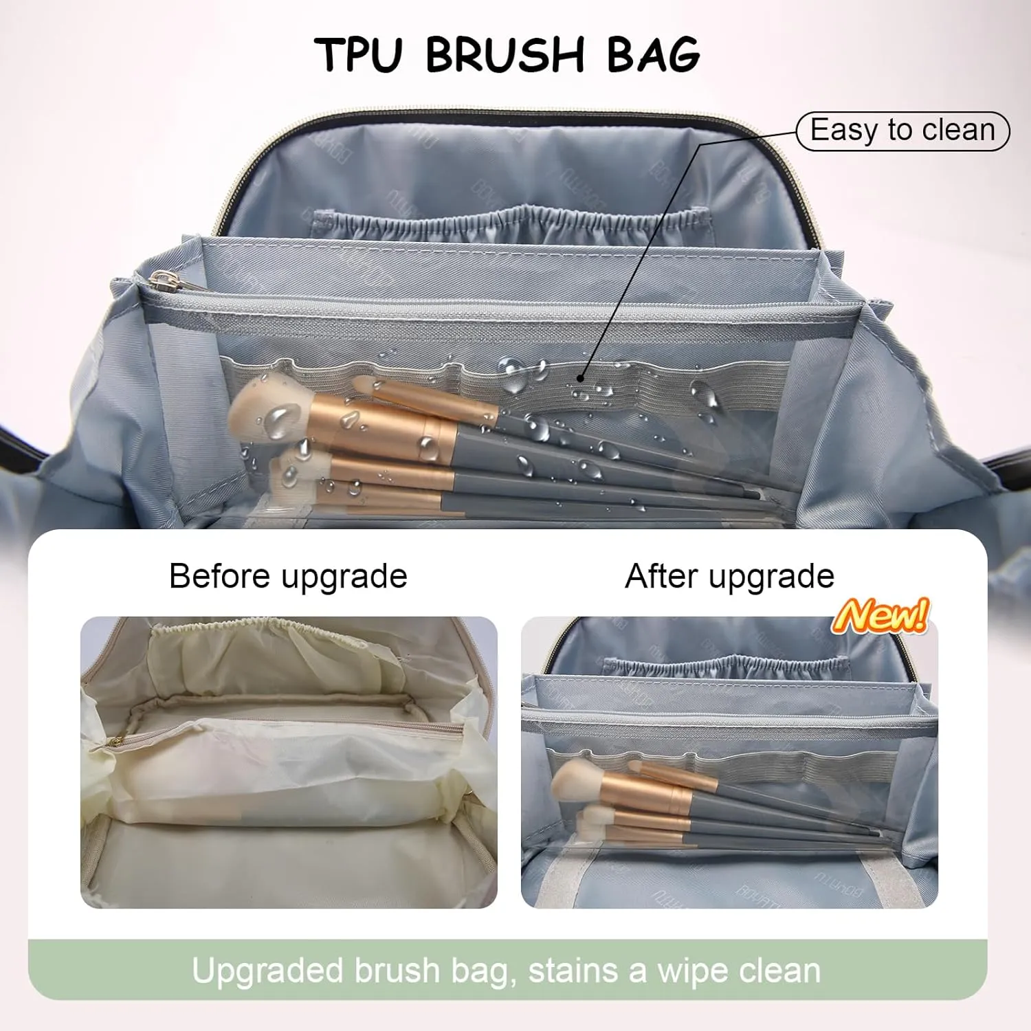 BOYATU Travel Makeup Bag for Women: Large Cosmetic Bag Set of 3 - Vegan Leather Make up Bag with Compartments - Compact Waterproof Toiletry Bag with Divider & Handle (05Green)