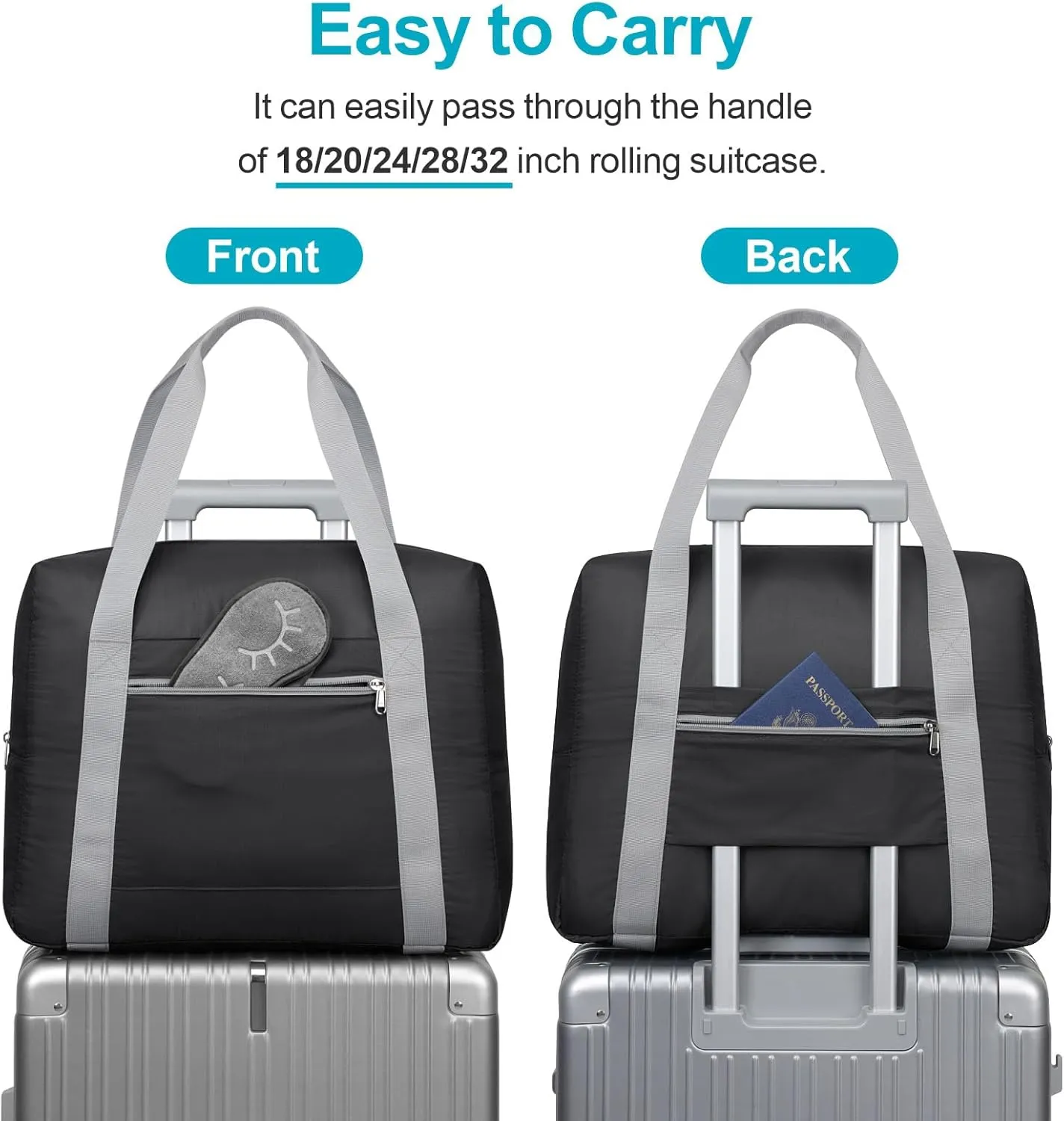 Cambond Spirit Airlines Personal Item Bag 18x14x8 Inch - 30L Carry on Personal Item Travel Bags for Short Trip, Lightweight Compact Underseat Foldable Travel Duffel Bags, Black