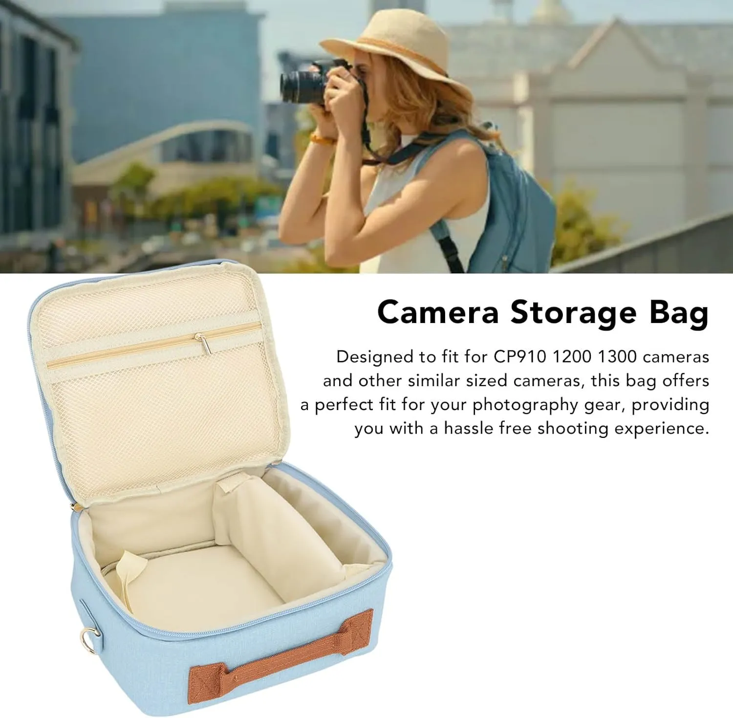 Camera Bag Large Capacity Thickened Padding, Adjustable Strap Handle Zipper Camera Case for CP910 1200 1300 DSLR, Cute Camera Bag Camera Carrying Bag Camera Storage Bag (Blue)