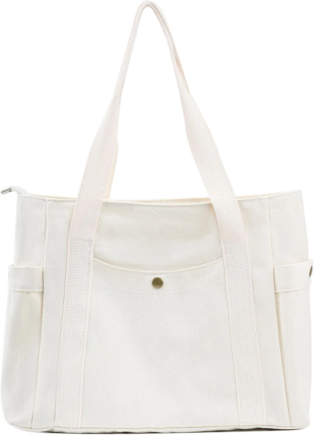 Canvas Tote Bag with Zipper, Multiple Pockets for Daily Essentials, Travel, Work