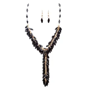 Classic Stylish Beautiful Formica Y Drop Simple Statement Necklace Set Black