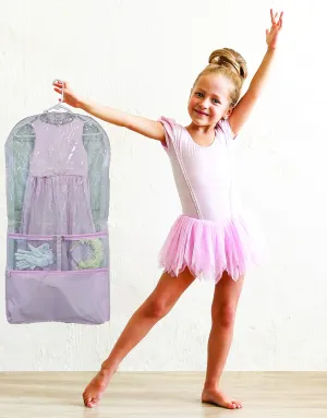 Clear Dance Costume Zipper Garment Bag with Multiple Pockets and Gusset with Pink Trim