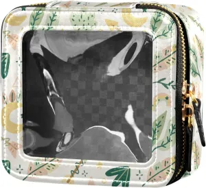 Clear Makeup Bag Small Cosmetic Bags Leather Travel Toiletry Bag with Zipper Mini Waterproof Make Up Brush Pouch Purse Organizer for Women Men Boho Leaves Arrow