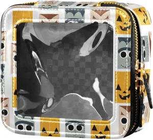 Clear Makeup Bag Small Cosmetic Bags Leather Travel Toiletry Bag with Zipper Mini Waterproof Make Up Brush Pouch Purse Organizer for Women Men Cartoon Halloween Funny Checkered Faces