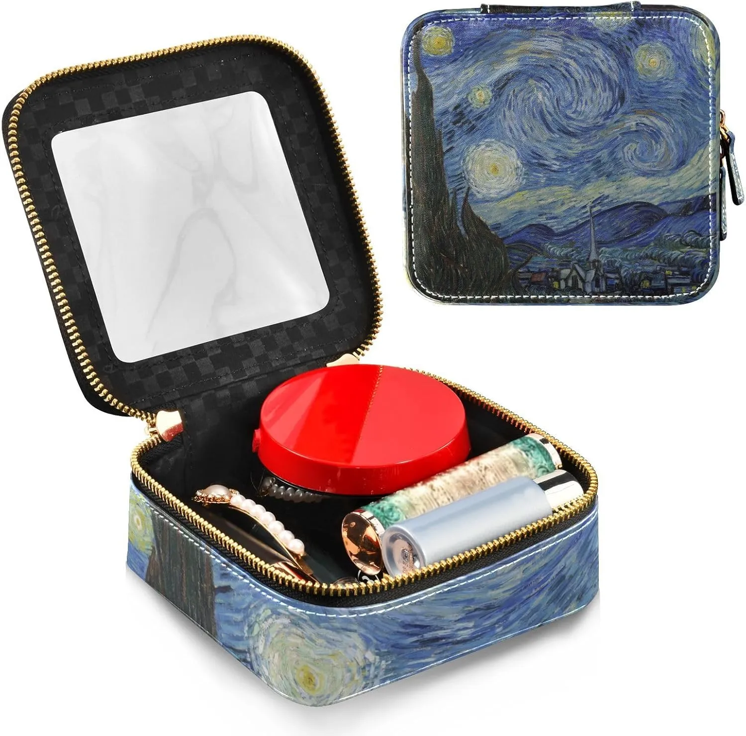 Clear Makeup Bag Small Cosmetic Bags Leather Travel Toiletry Bag with Zipper Mini Waterproof Make Up Brush Pouch Purse Organizer for Women Men Starry Night