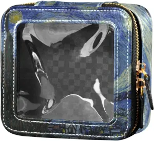 Clear Makeup Bag Small Cosmetic Bags Leather Travel Toiletry Bag with Zipper Mini Waterproof Make Up Brush Pouch Purse Organizer for Women Men Starry Night