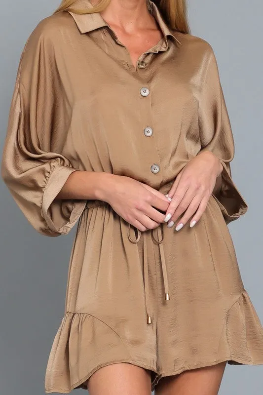 Collared tie waist Romper