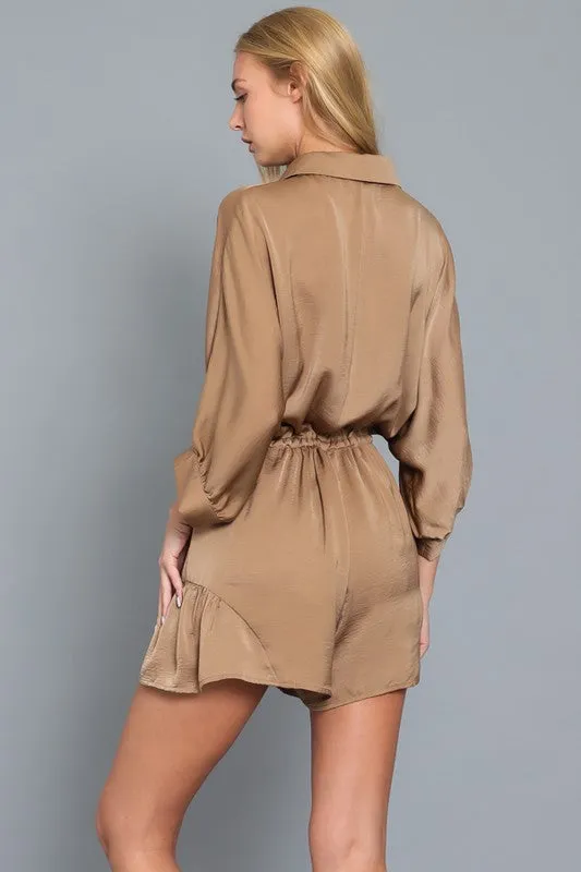 Collared tie waist Romper