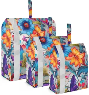 Colorful Floral Compression Packing Cubes, 3pcs Compressible Expandable Travel Packing Organizer, Travel Cubes for Suitcase Carry On