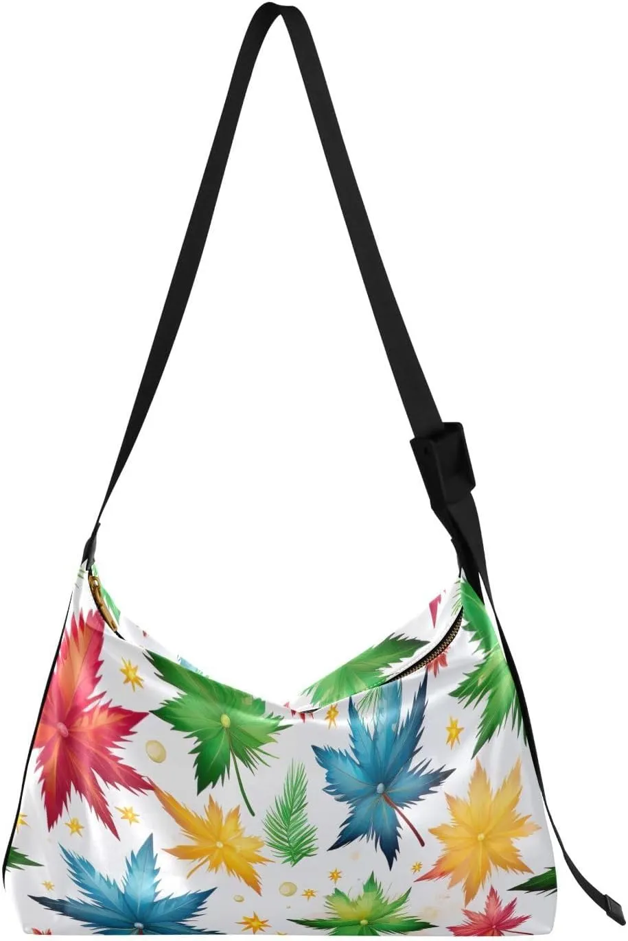 Colorful White Leaves Tote Bag for Women Large Hobo Bags Crossbody Tote Bags Leather Bags with Adjustable Strap for Travel Girl