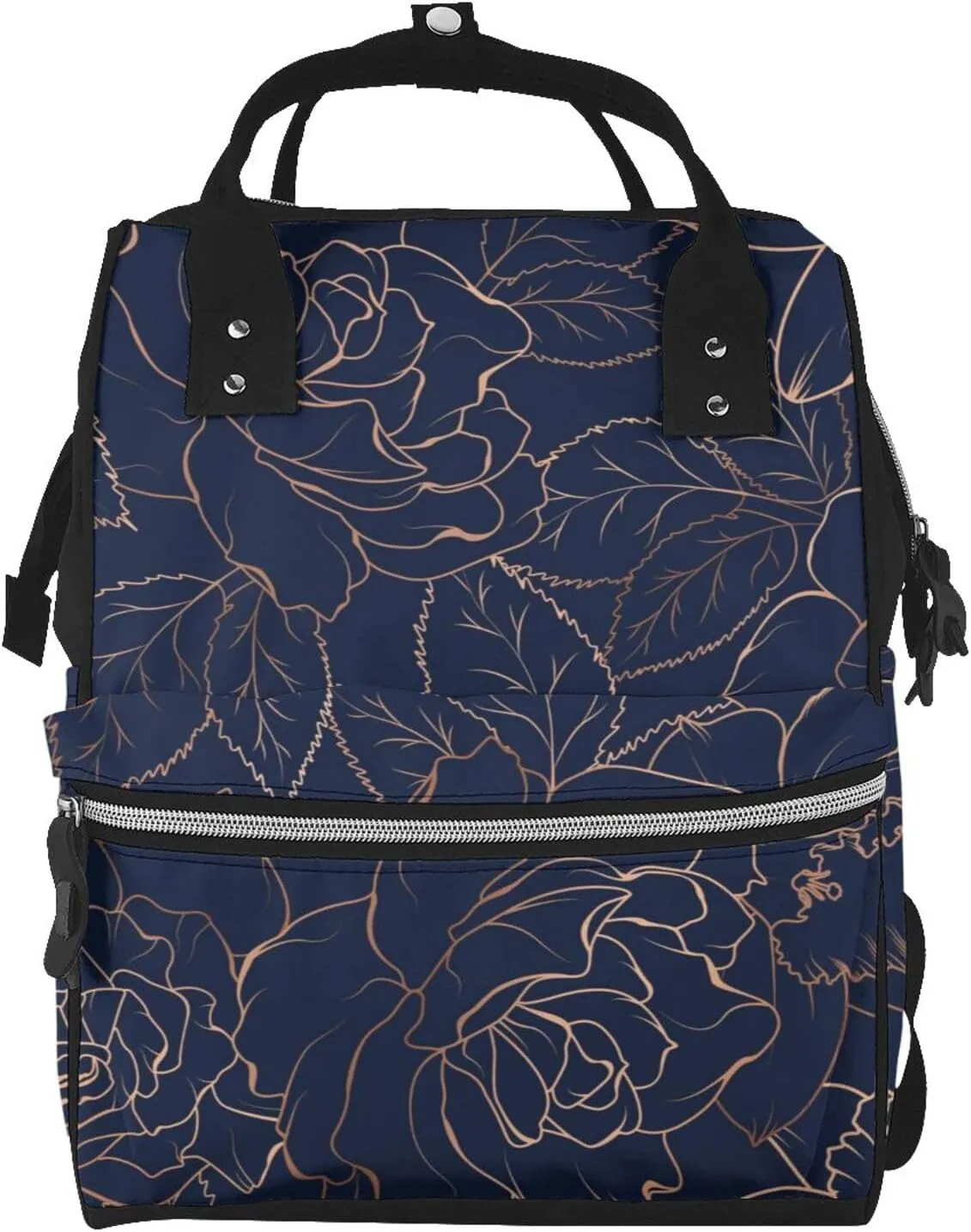 Copper-Gold Gloss Outline Navy Dark Blue Diaper Bag Backpack Large Capacity Multifunction with Insulated Pockets Waterproof Baby Diaper Bags Baby Travel Essentials for Dads, Moms, Newborns