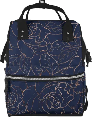 Copper-Gold Gloss Outline Navy Dark Blue Diaper Bag Backpack Large Capacity Multifunction with Insulated Pockets Waterproof Baby Diaper Bags Baby Travel Essentials for Dads, Moms, Newborns
